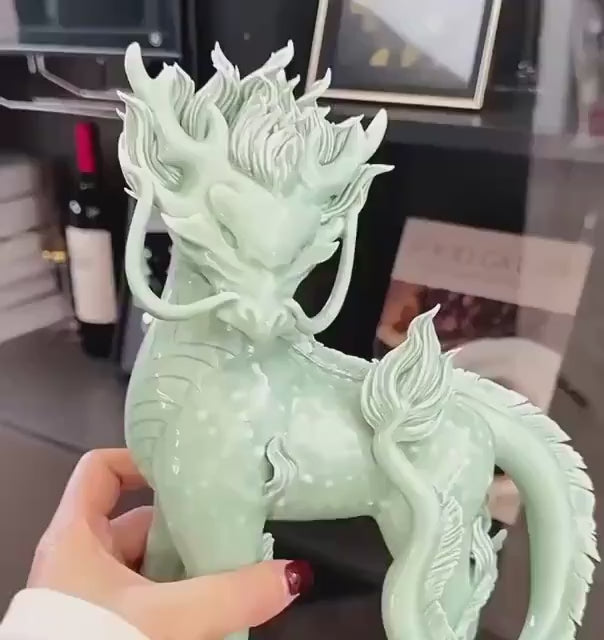 Handcrafted Ceramic Qilin Pixiu Tea Pet, Jingdezhen Mystical Beast Statue, Creative Wealth Feng Shui Ornament, Old Money Home Decor Gift
