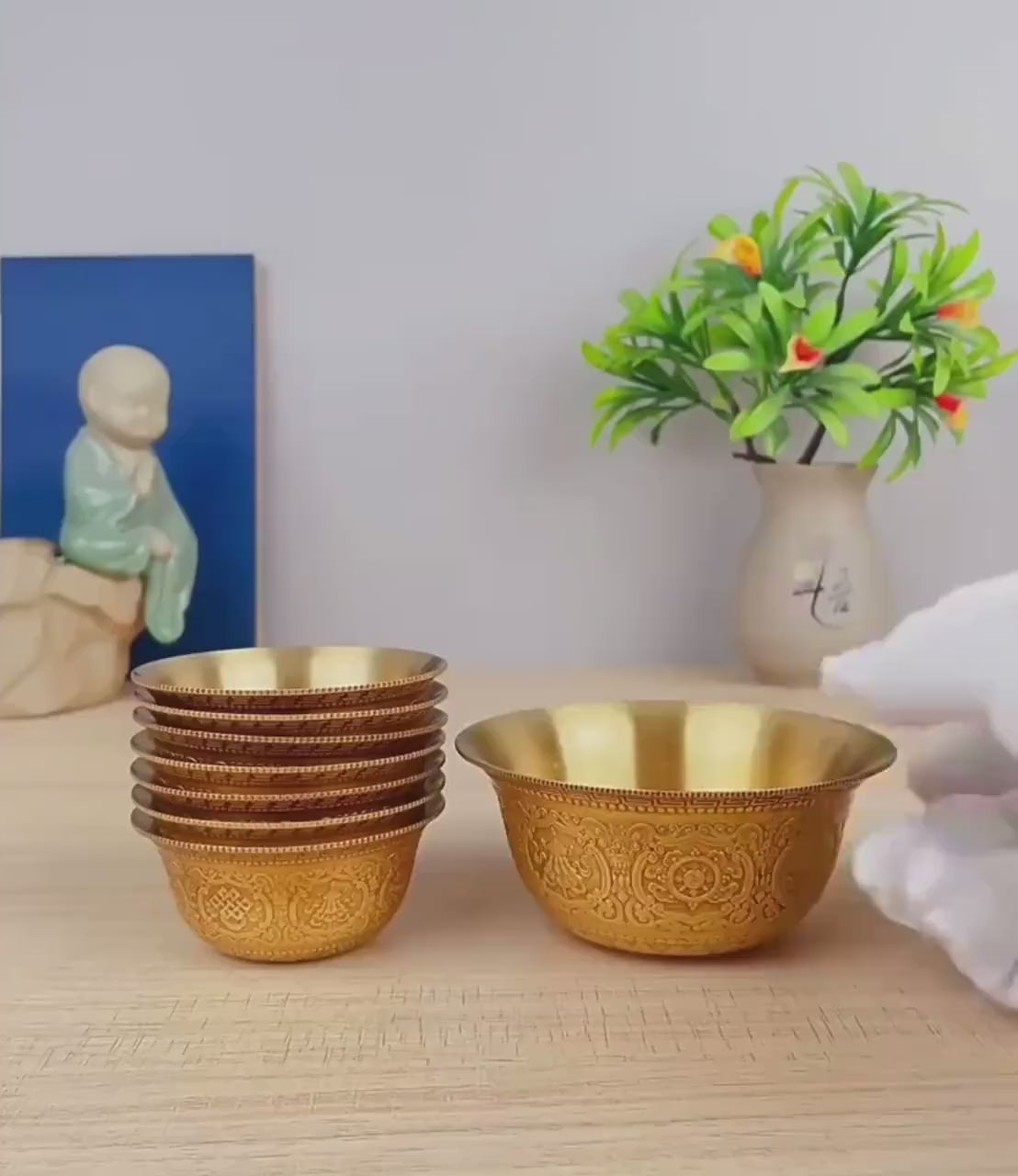 Handcrafted Brass Offering Bowl, Tibetan Buddhist Copper Altar Cup,  Rituals Meditation and Incense Offerings