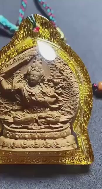 Medicinal Tsa Tsa Manjushri Pendant, Tibetan Antique Gau Box Necklace, Sacred Buddhist Amulet, Wisdom Bodhisattva Talisman, Spiritual Gift