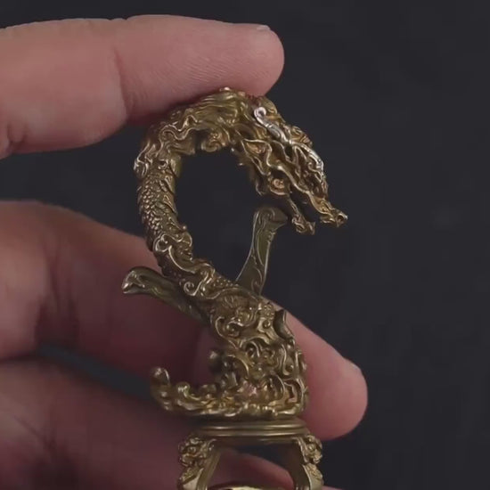 Handcrafted Tibetan Copper Dragon Keychain: Good Fortune Figurine
