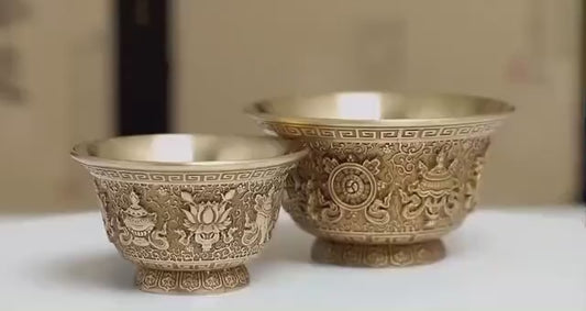 Handcrafted Brass Offering Bowl, Tibetan Buddhist Copper Altar Cup, for Rituals Meditation