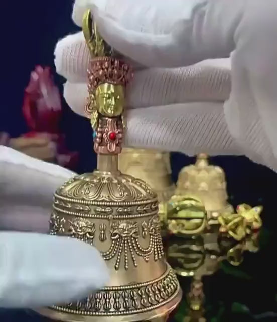 4 to 8 Inches Handcrafted Tibetan Vajra Bell & Dorje Set, Brass, Spiritual Ritual Meditation Buddhist Decor Sacred Power Wisdom Symbol