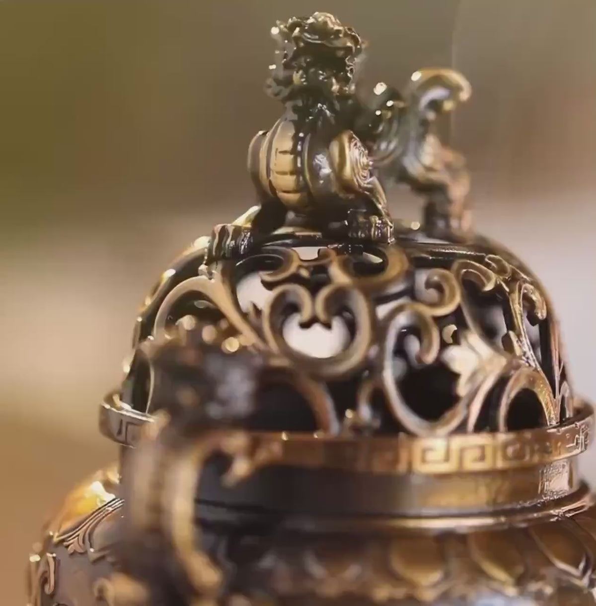 Load video: Brass Suanni Lion Incense Burner: Antique Tibetan Censer