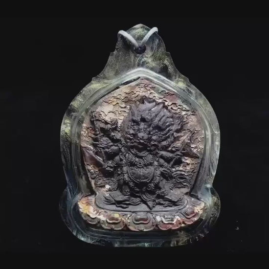 Hayagriva Thangka Pendant, Multi Color Splice Medicine Clay Tsa Tsa Necklace, Tibetan Buddhist Amulet Gau Box, Wrathful Deity Talisman