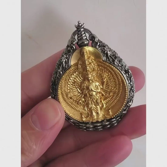 Thousand Armed Avalokiteshvara Pendant Necklace, Chenrezig Amulet, Om Mani Padme Hum Tibetan Buddhist Protection Jewelry