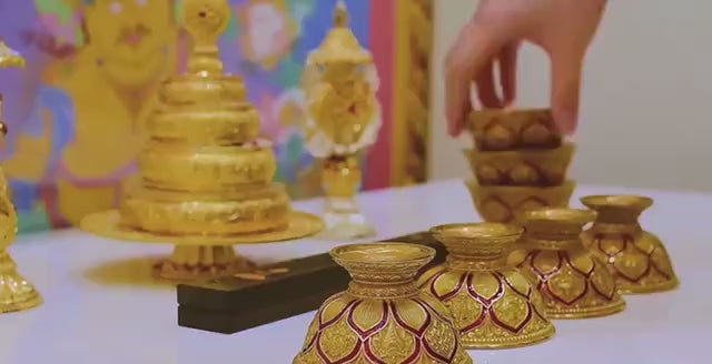 Load video: Handcrafted Brass Offering Bowl: Tibetan Buddhist Altar Cup