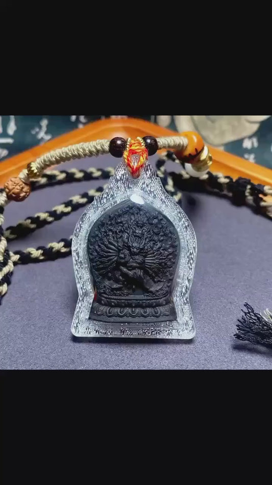 Yamantaka Vajrabhairava Tsa Tsa Pendant, Tibetan Buddhist Clay Statue Necklace, Handmade Vajra Gau Box Amulet, Himalayan Meditation Jewelry
