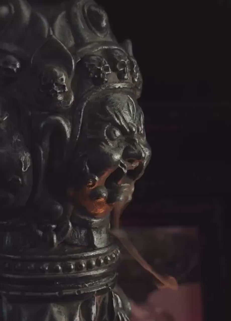 Load video: Handcrafted Vajra Backflow Incense Burner: Tibetan Ceramic