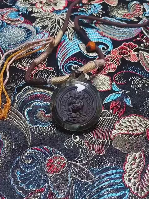 Load video: Black Jambhala Medicine Tsa Tsa Amulet Pendant, Tibetan Buddhist Gawu Box Necklace, Tantric Protection Jewelry for Wealth &amp; Healing, Zen Gif
