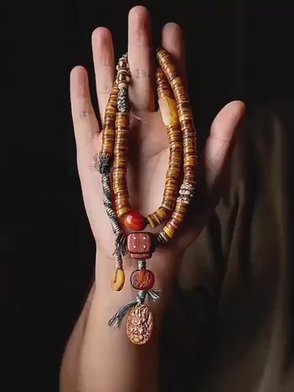 Tibetan Yak Bone Mala 108 Prayer Beads Antique Buddhist Rosary Vintage Yak Bone Bracelet Meditation Mala Healing Spirit Beads Boho