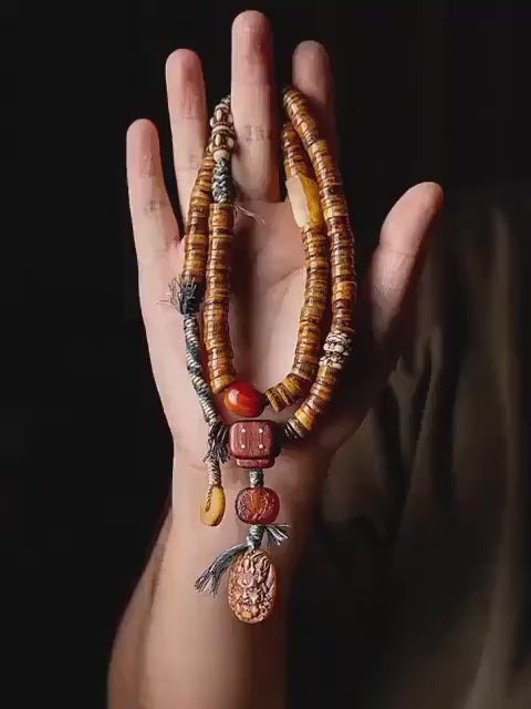 Tibetan Yak Bone Mala 108 Prayer Beads Antique Buddhist Rosary Vintage Yak Bone Bracelet Meditation Mala Healing Spirit Beads Boho
