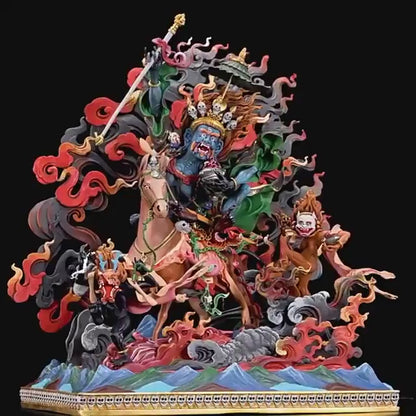 Hand-Painted Palden Lhamo Statue - 13" Copper Tibetan Buddhist Deity - Nepali Tantric Art - Sacred Protector Goddess for Altar & Home Decor