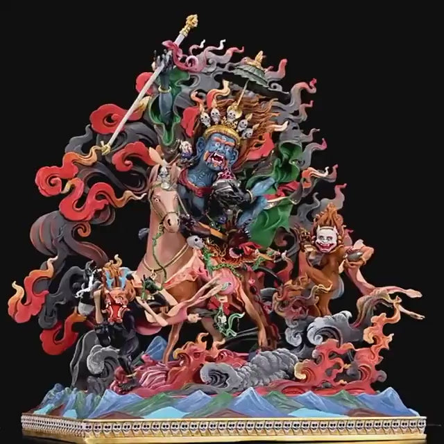 Load video: Hand-Painted Palden Lhamo Statue - 13" Copper Tibetan Buddhist Deity - Nepali Tantric Art - Sacred Protector Goddess for Altar &amp; Home Decor