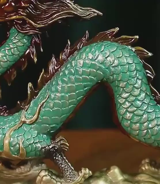 Load video: Brass Azure Dragon Statue, Feng Shui Wealth Mascot for Office &amp; Living Room, Business Prosperity Decor Gift