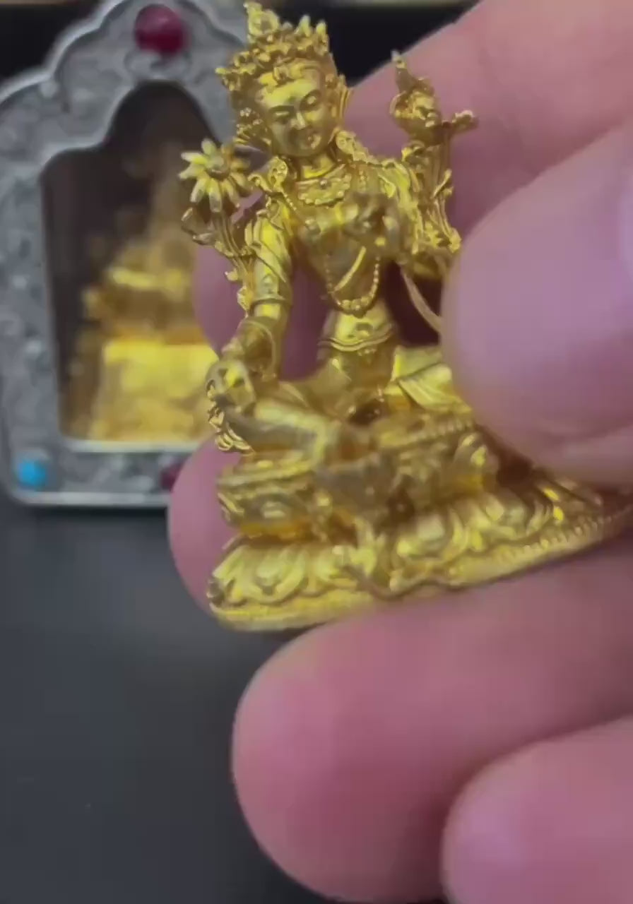 Tibetan Ghau Box Pendant w/Buddha Protector Statue Buddha Gau Solid Brass Amulet Silver Meditation Gift Buddism Practice Spiritual Necklace
