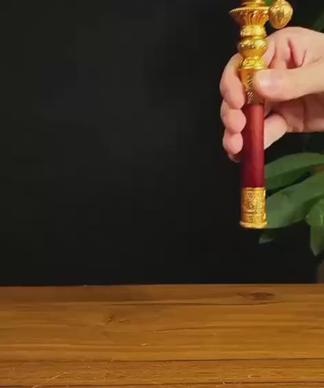 Tibetan Prayer Wheel Handheld Dzi Bead Mani Wheel Buddhist Meditation Red Leather Hand Cranked Prayer Roller Tabletop Altar Decor